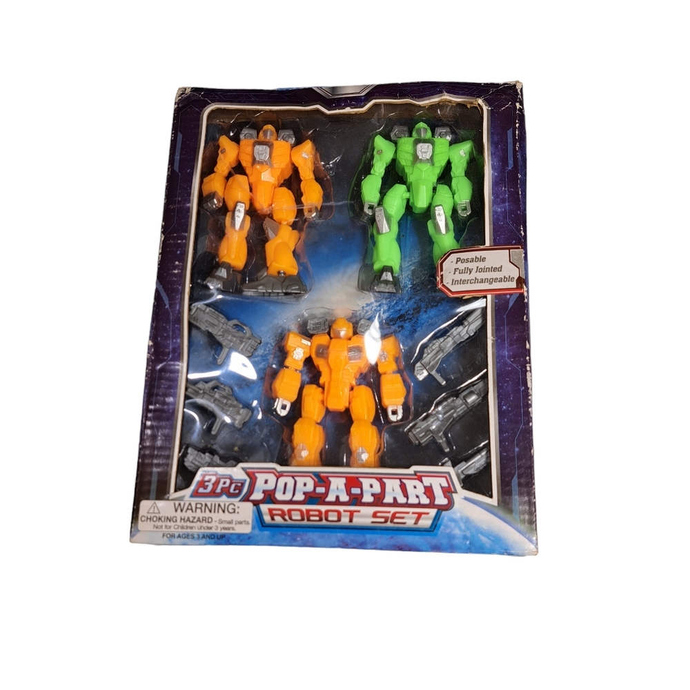 Polyfect 3 PC Pop-A-Part Robot Set Two Orange and One Green‎